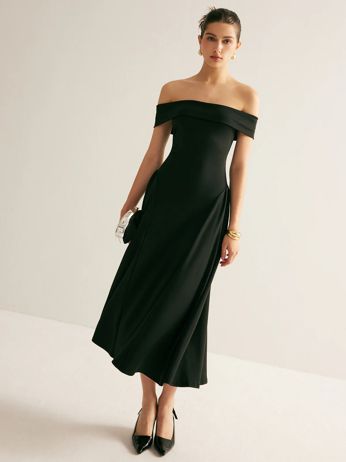 Straight Neck Pleated Dress - Image 2