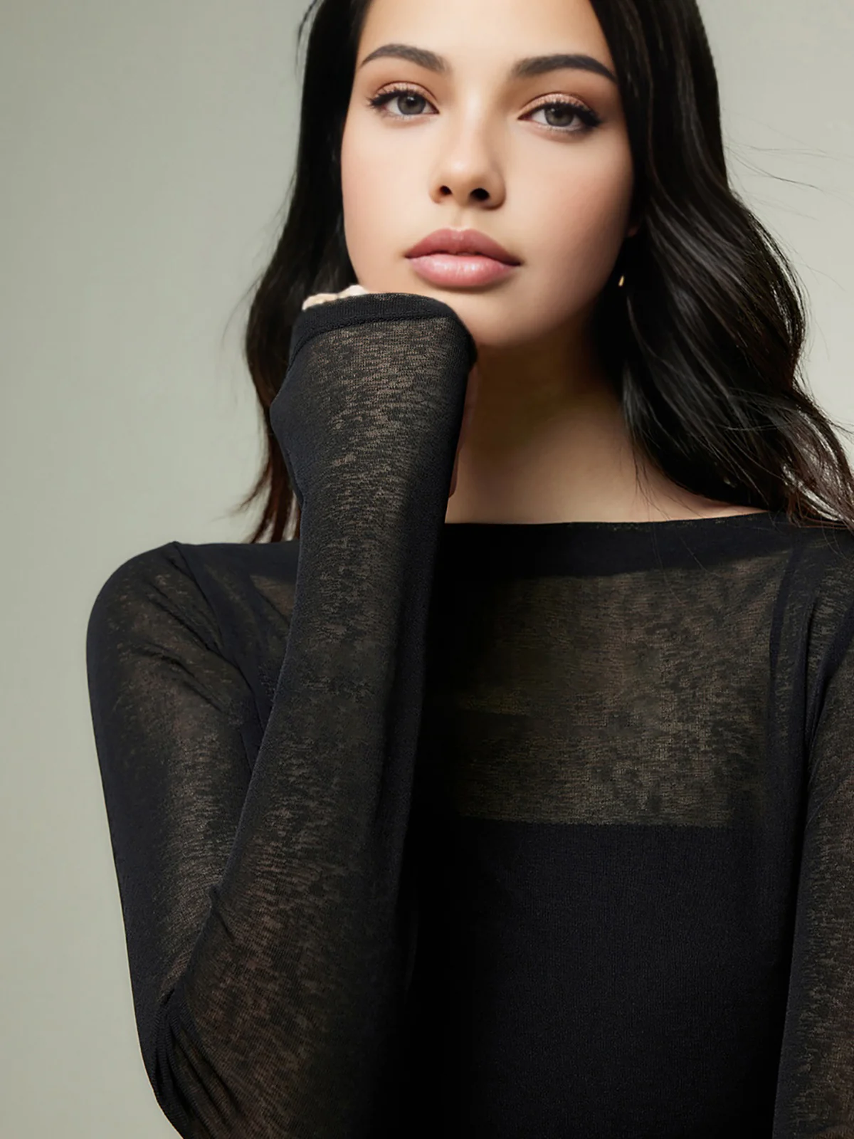 Straight Neck Sheer Panel Jersey Top - Image 2