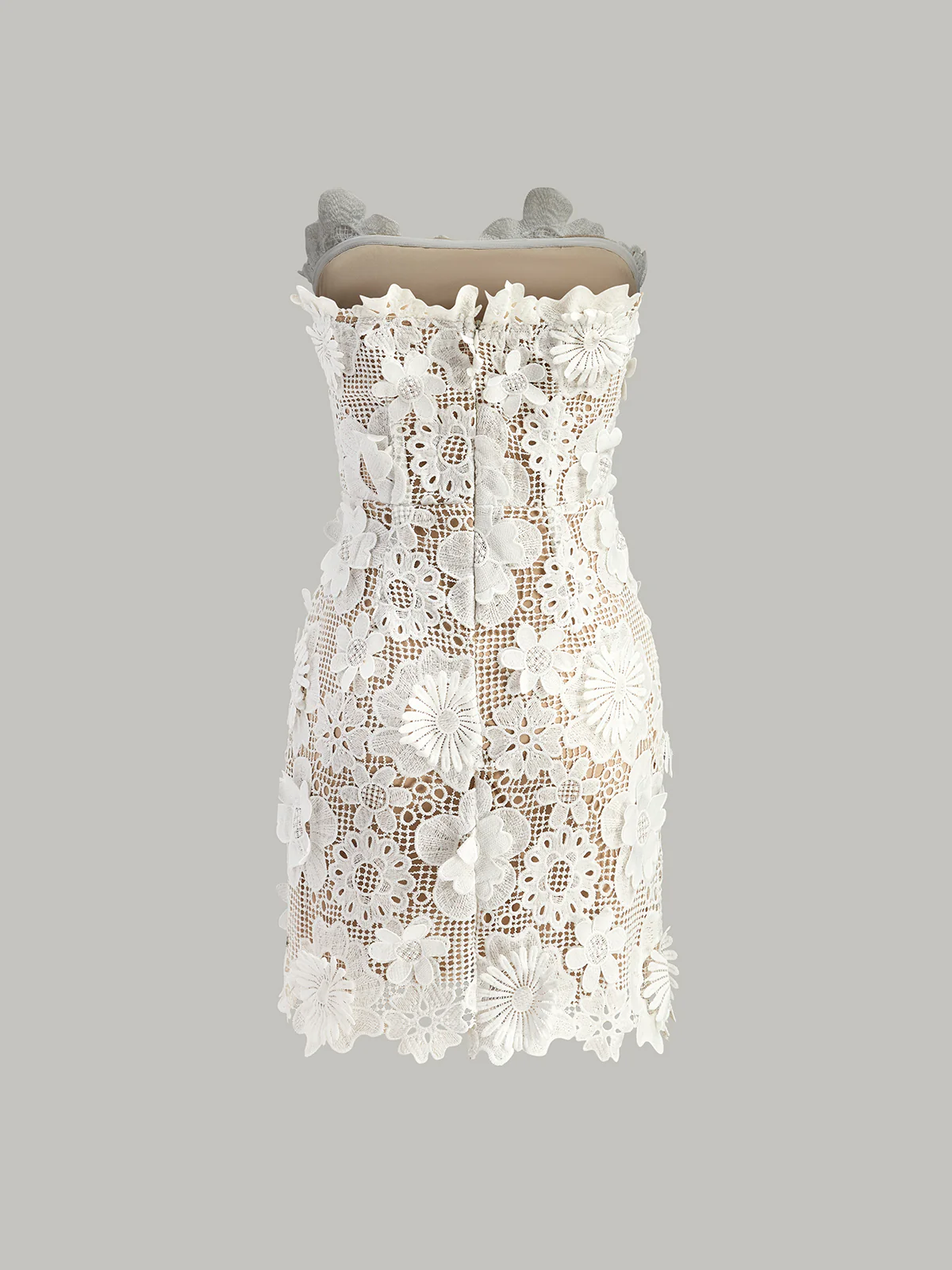 Strapless 3D Floral Lace Dress - Image 4