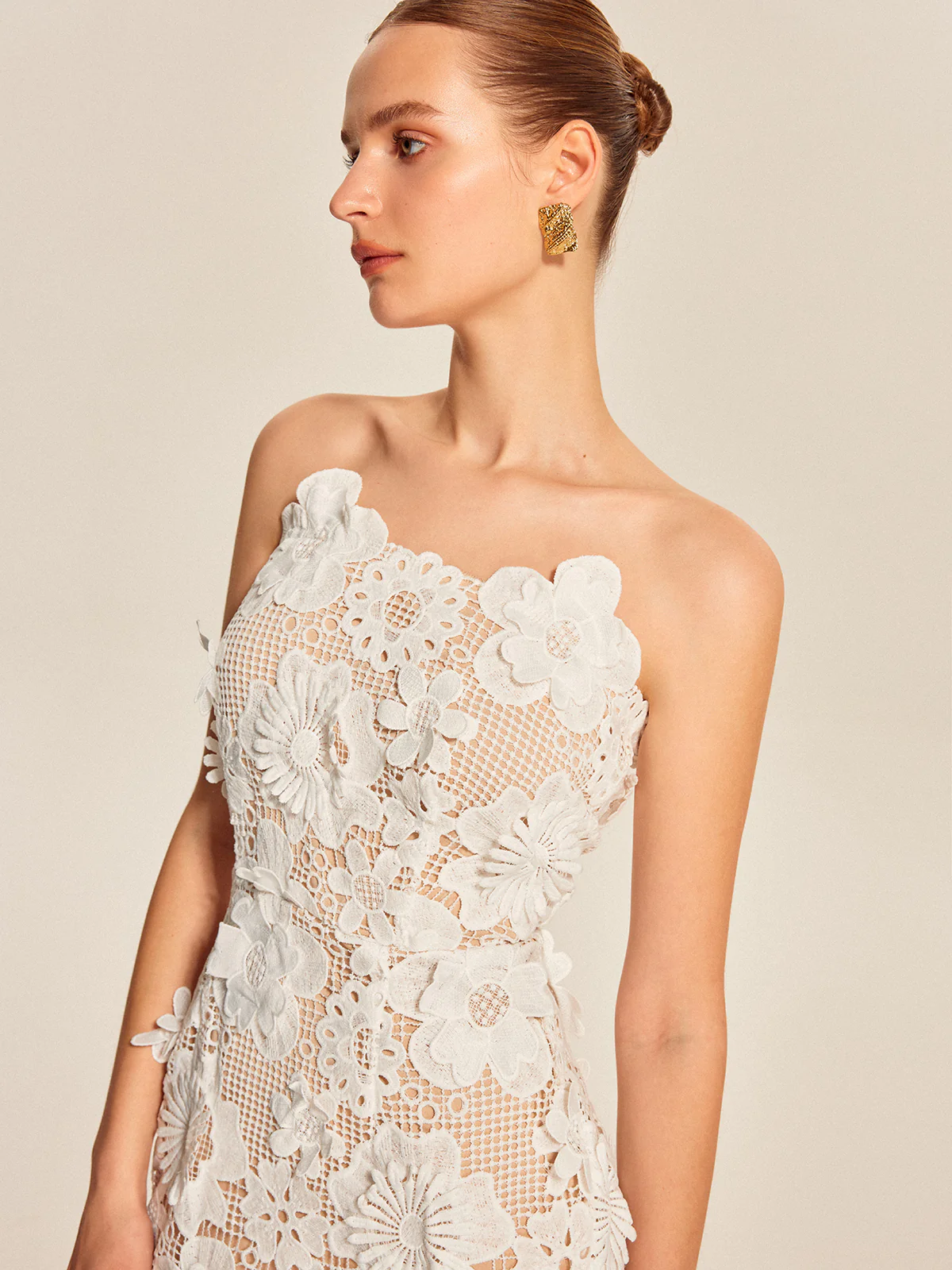 Strapless 3D Floral Lace Dress - Image 8