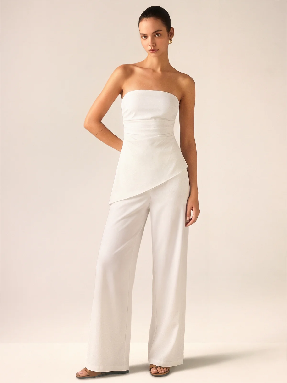 Strapless Asymmetrical Ruched Top & Pants Set