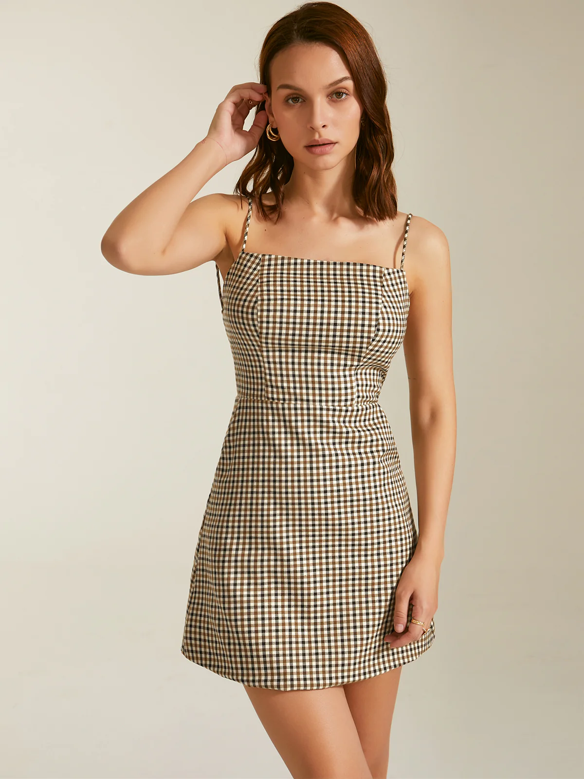 Checkered Mini Strap Dress - Image 3