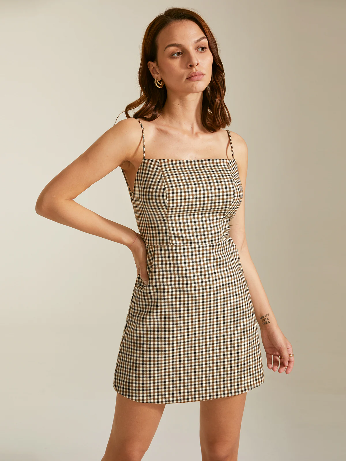 Checkered Mini Strap Dress - Image 4
