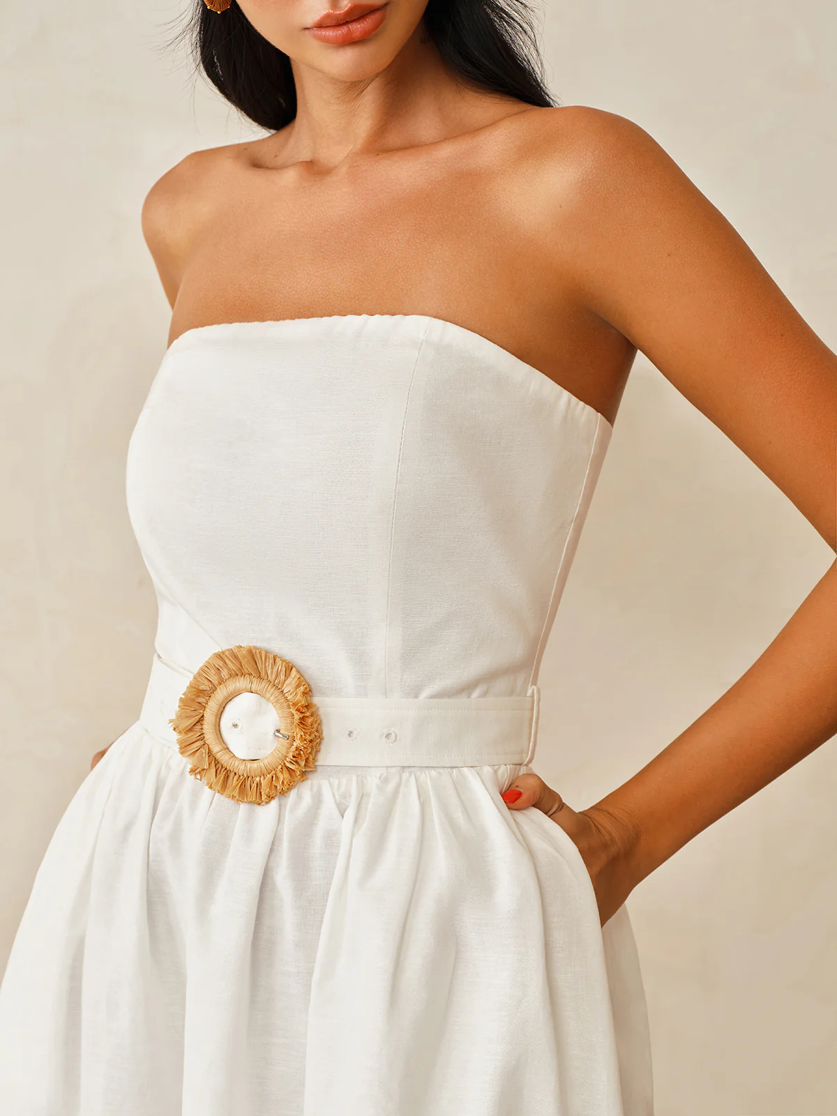 Strapless Cotton Linen Belted Maxi Dress - Image 4