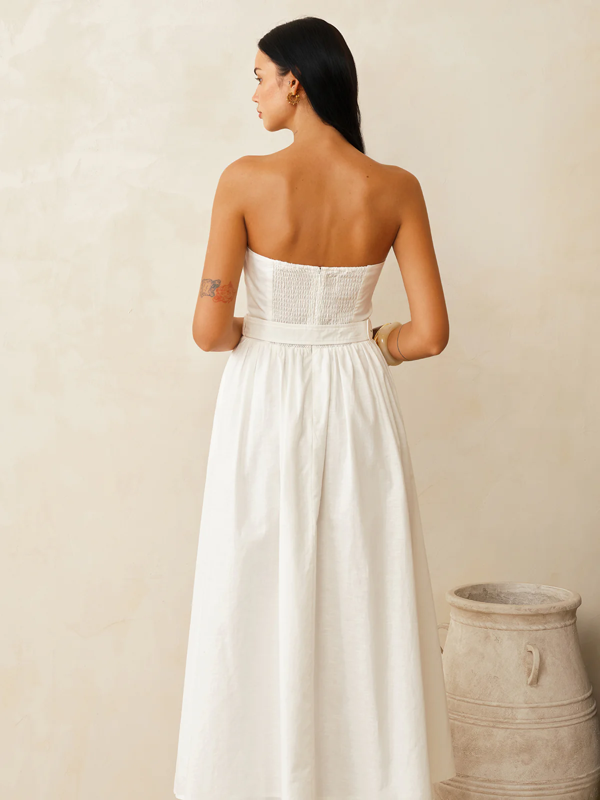 Strapless Cotton Linen Belted Maxi Dress - Image 6