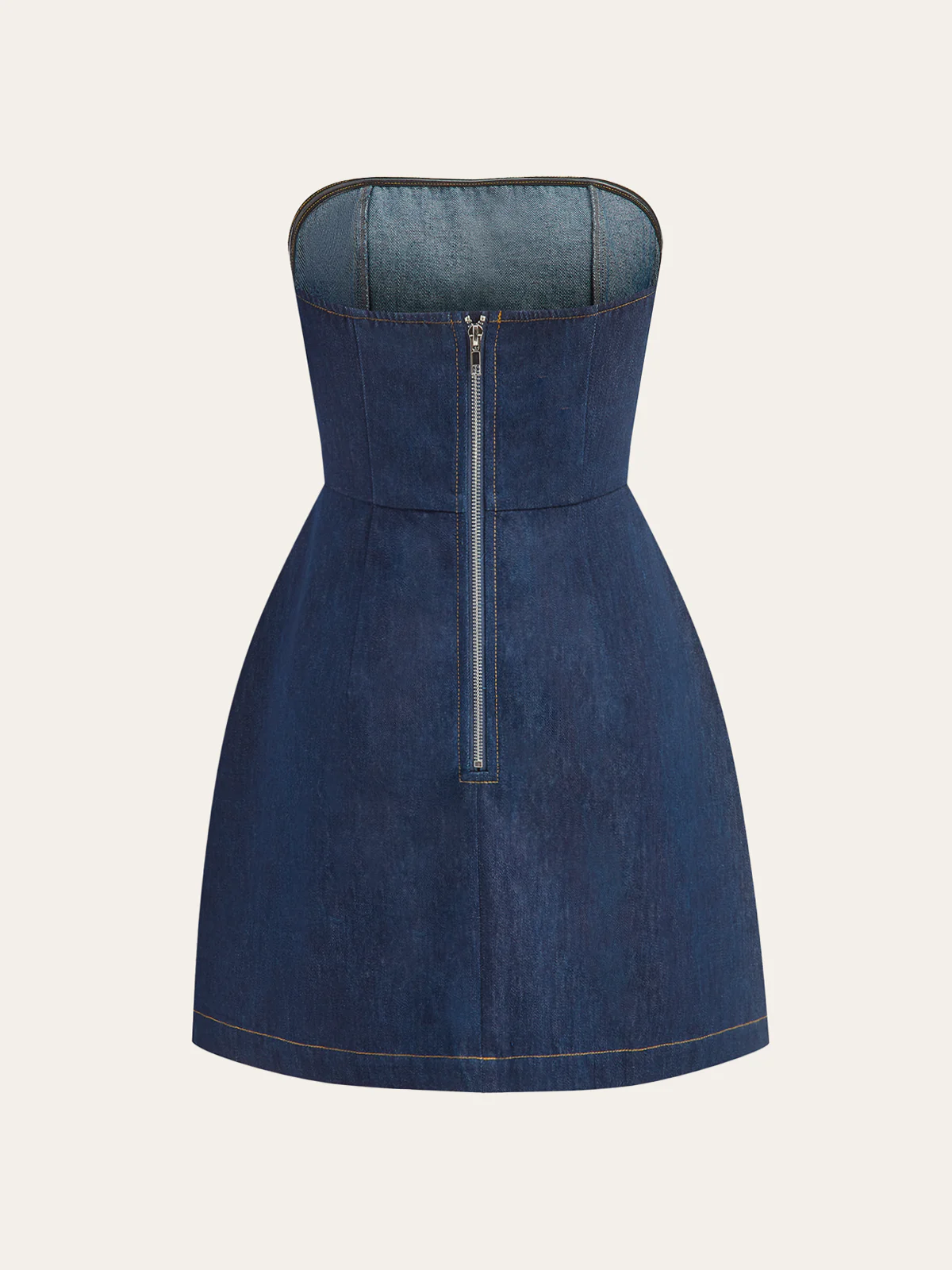 Strapless Denim Mini Dress with Decor Pockets - Image 4