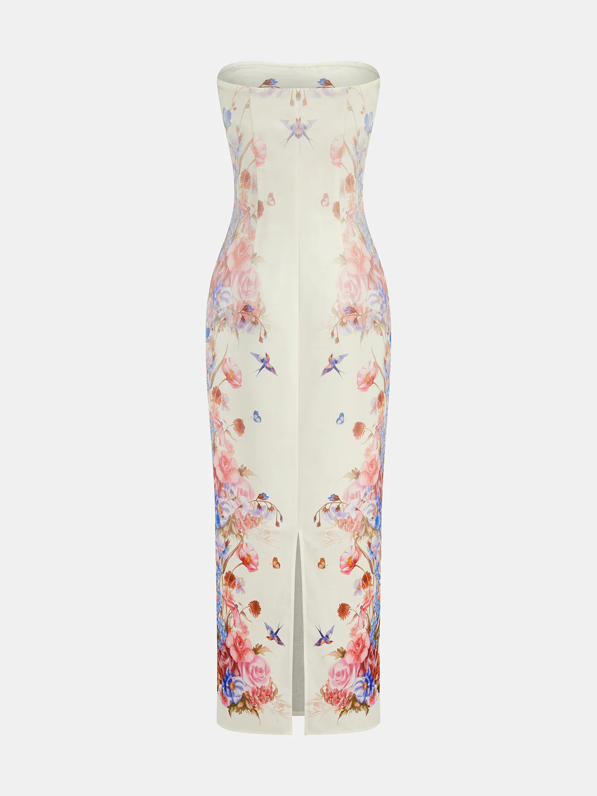 Strapless Floral Bird Print Maxi Dress - Image 2