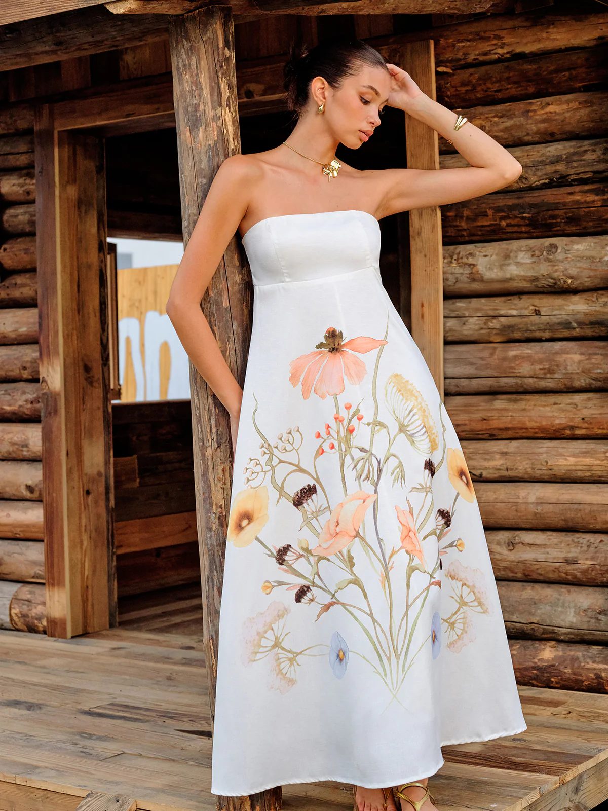 Strapless Floral Print Dress - Image 3