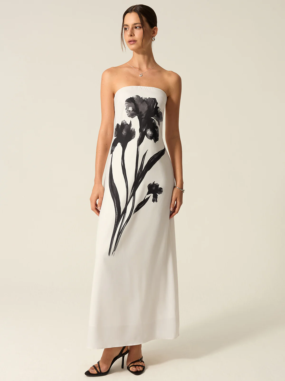 Strapless Floral Print Maxi Dress