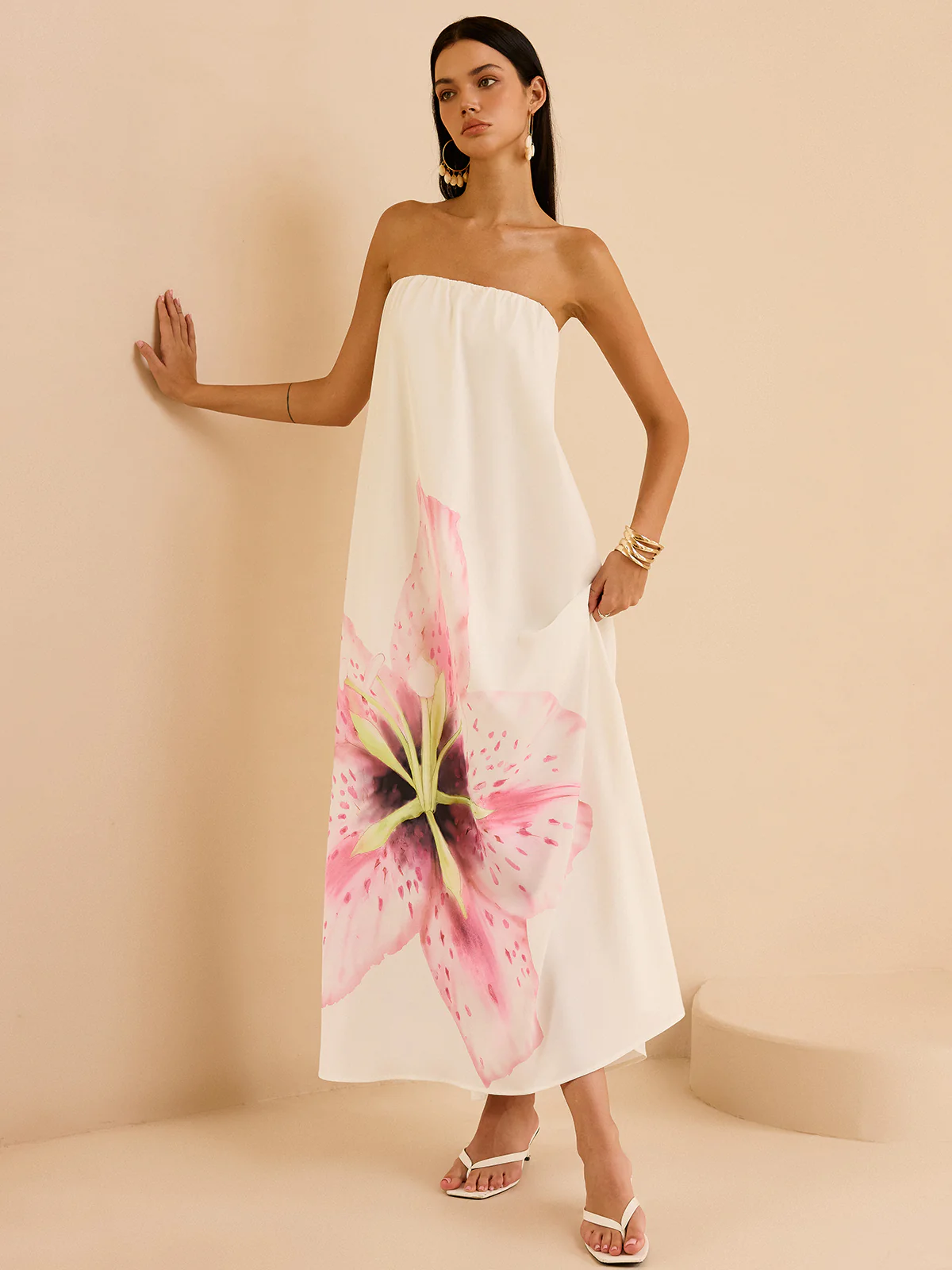 Strapless Floral Print Maxi Dress - Image 2