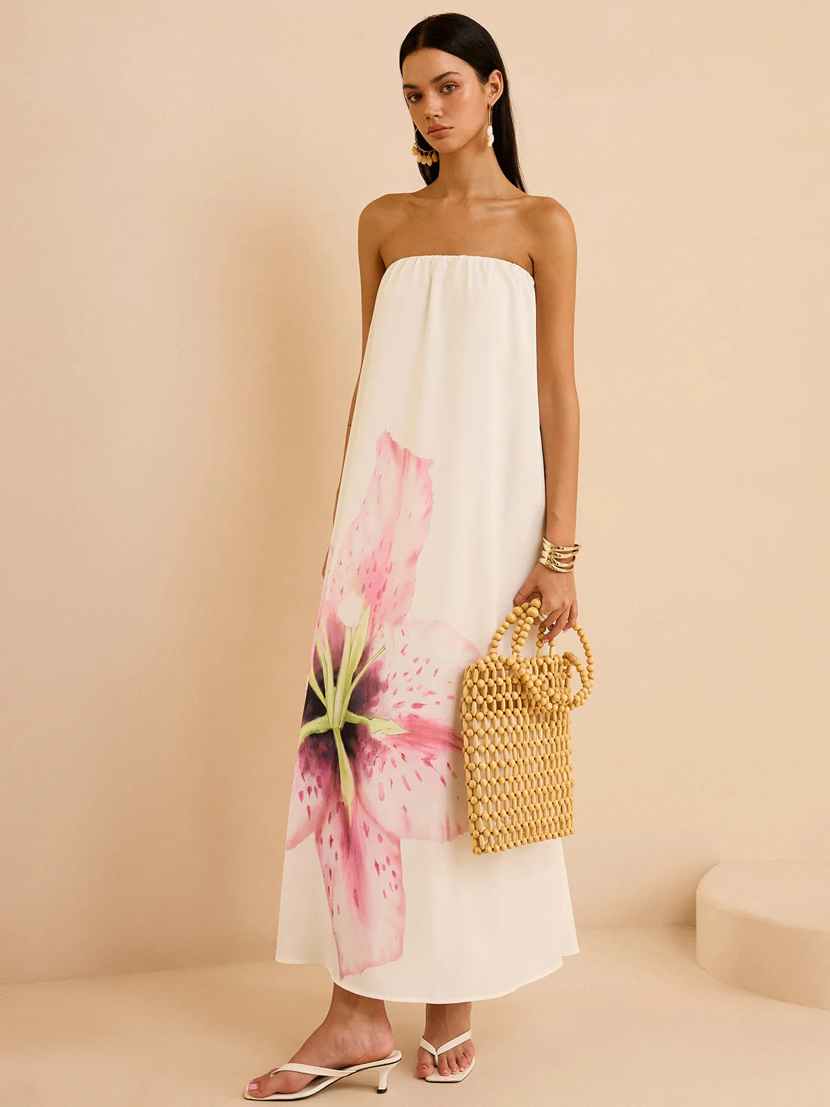 Strapless Floral Print Maxi Dress - Image 3