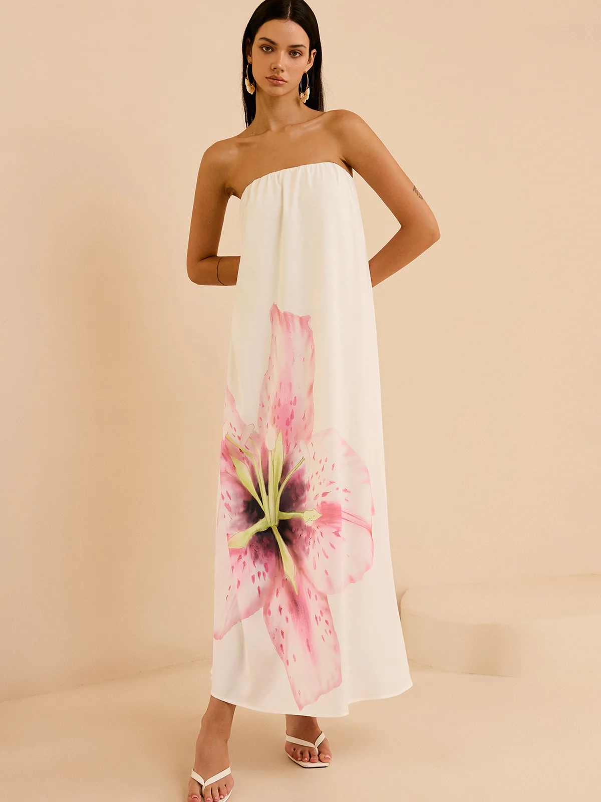 Strapless Floral Print Maxi Dress - Image 4