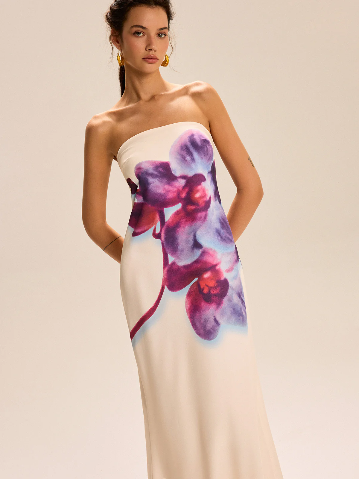Strapless Floral Print Maxi Dress - Image 5