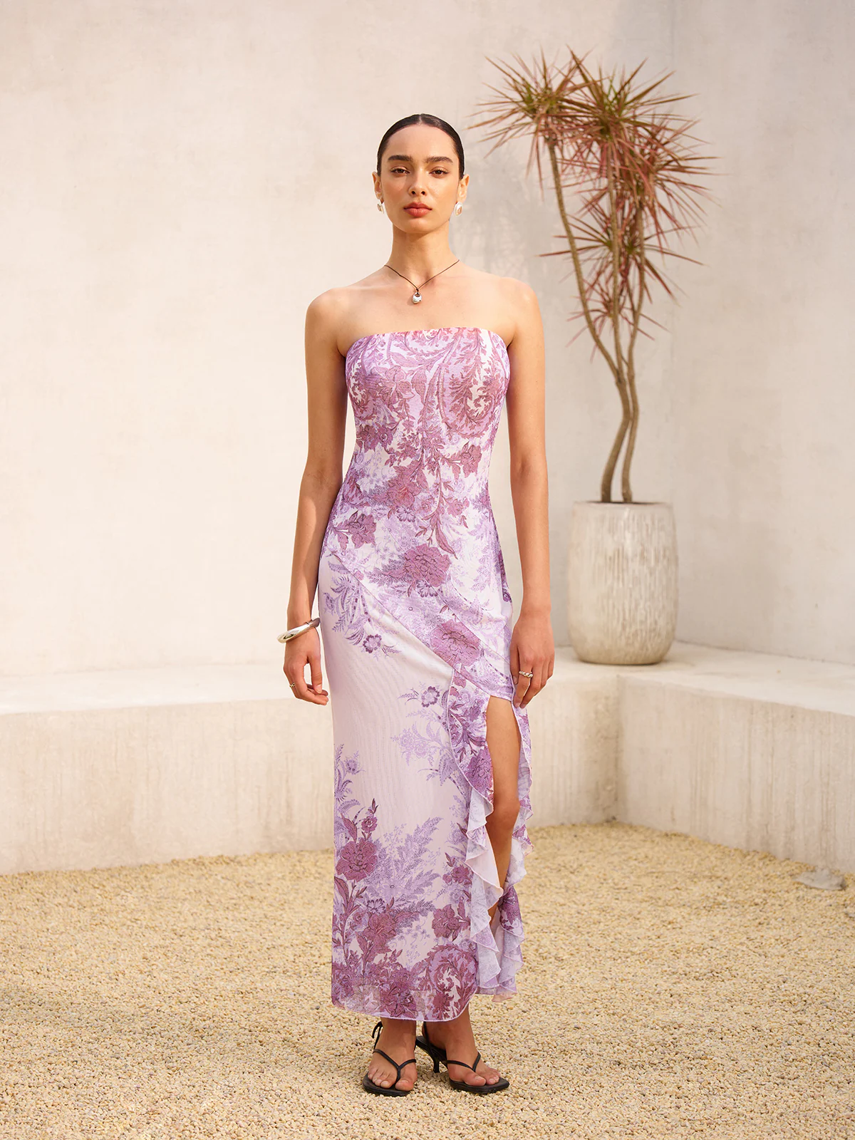 Strapless  Floral Print Split Dress - Image 5