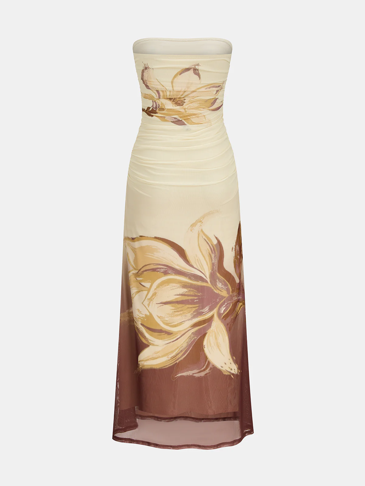 Strapless Floral Ruched Maxi Dress - Image 3