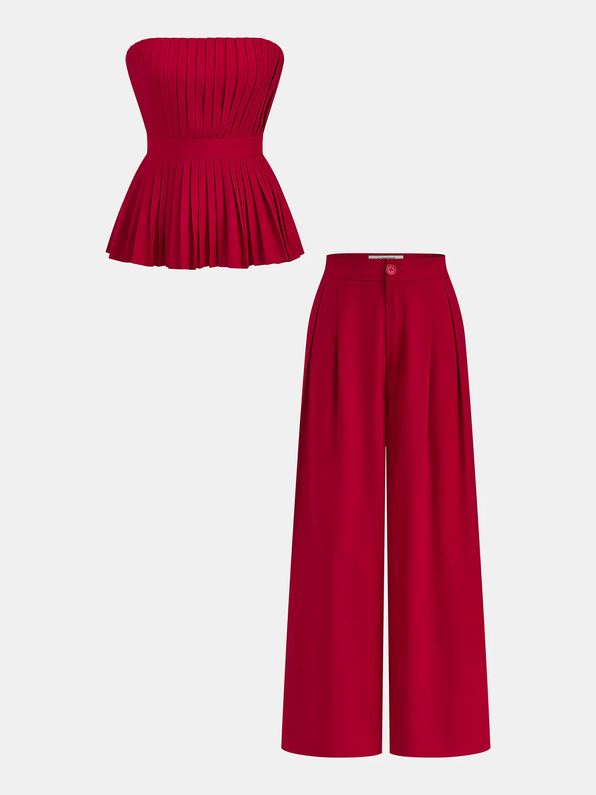 Strapless Pleated Linen Blend Top & Pants Set - Image 2