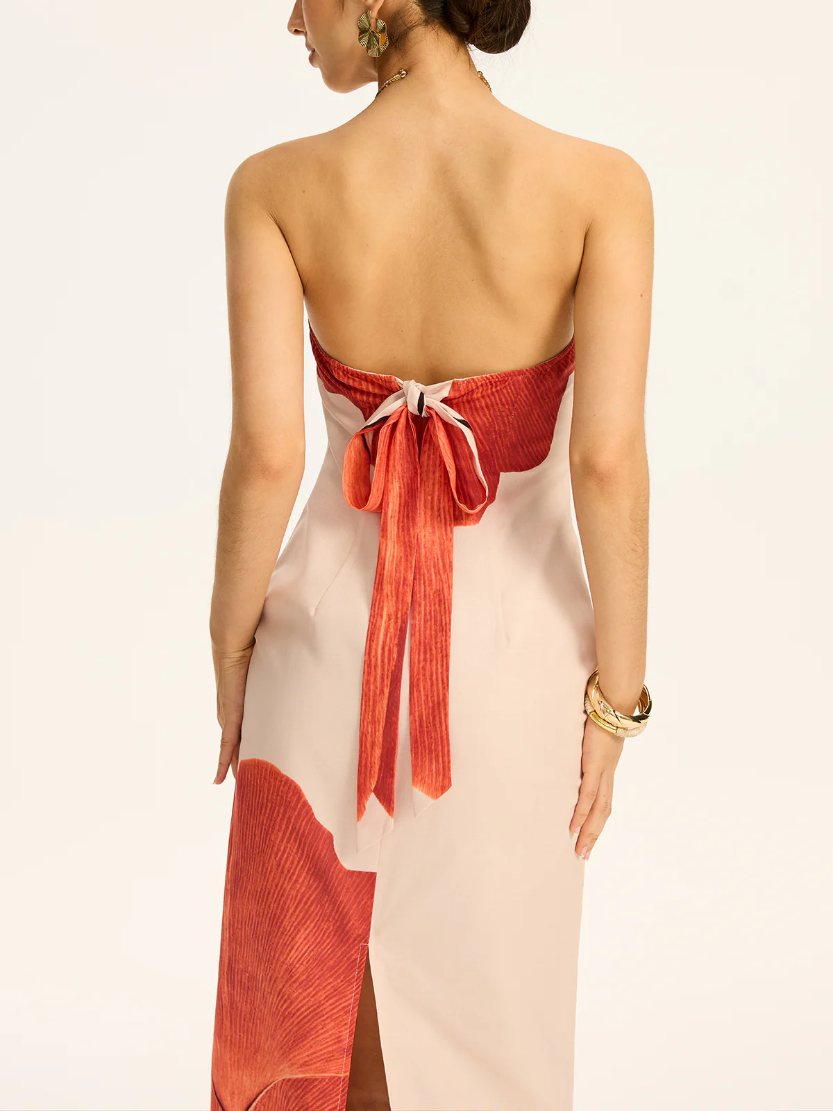 Strapless Printed Maxi Dress with Back Bow and Slit - Image 2