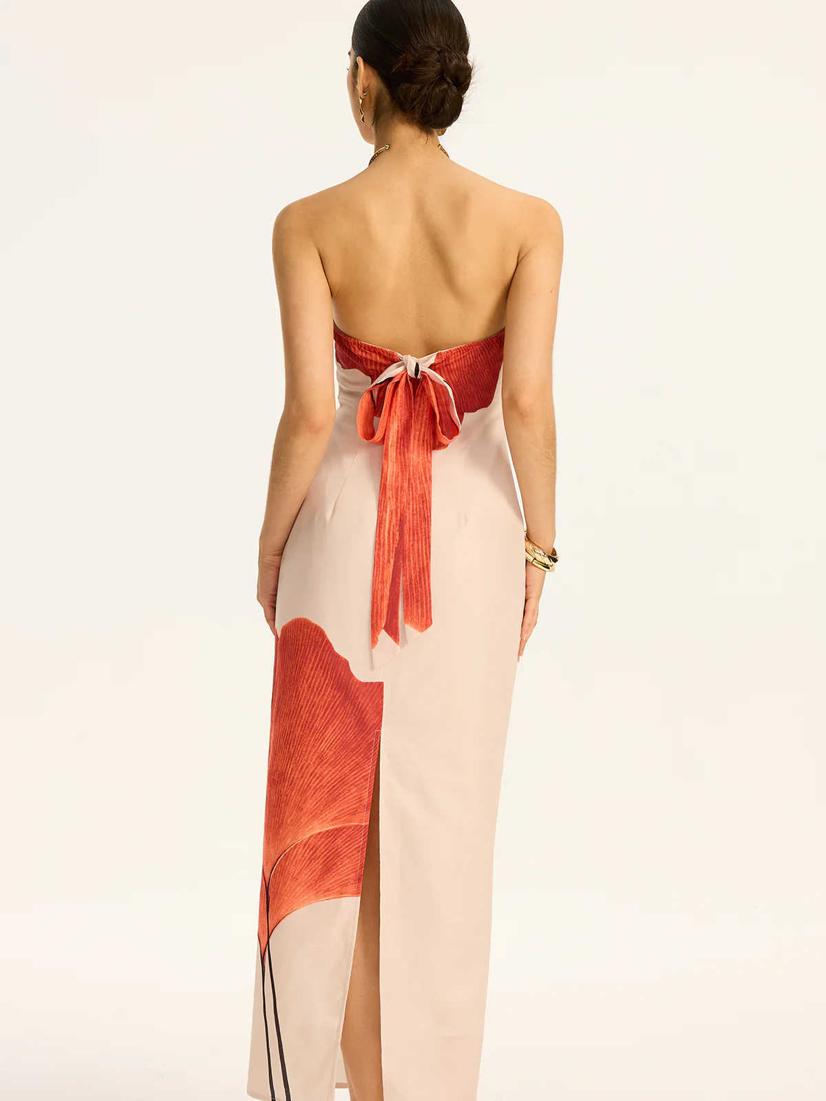Strapless Printed Maxi Dress with Back Bow and Slit - Image 6