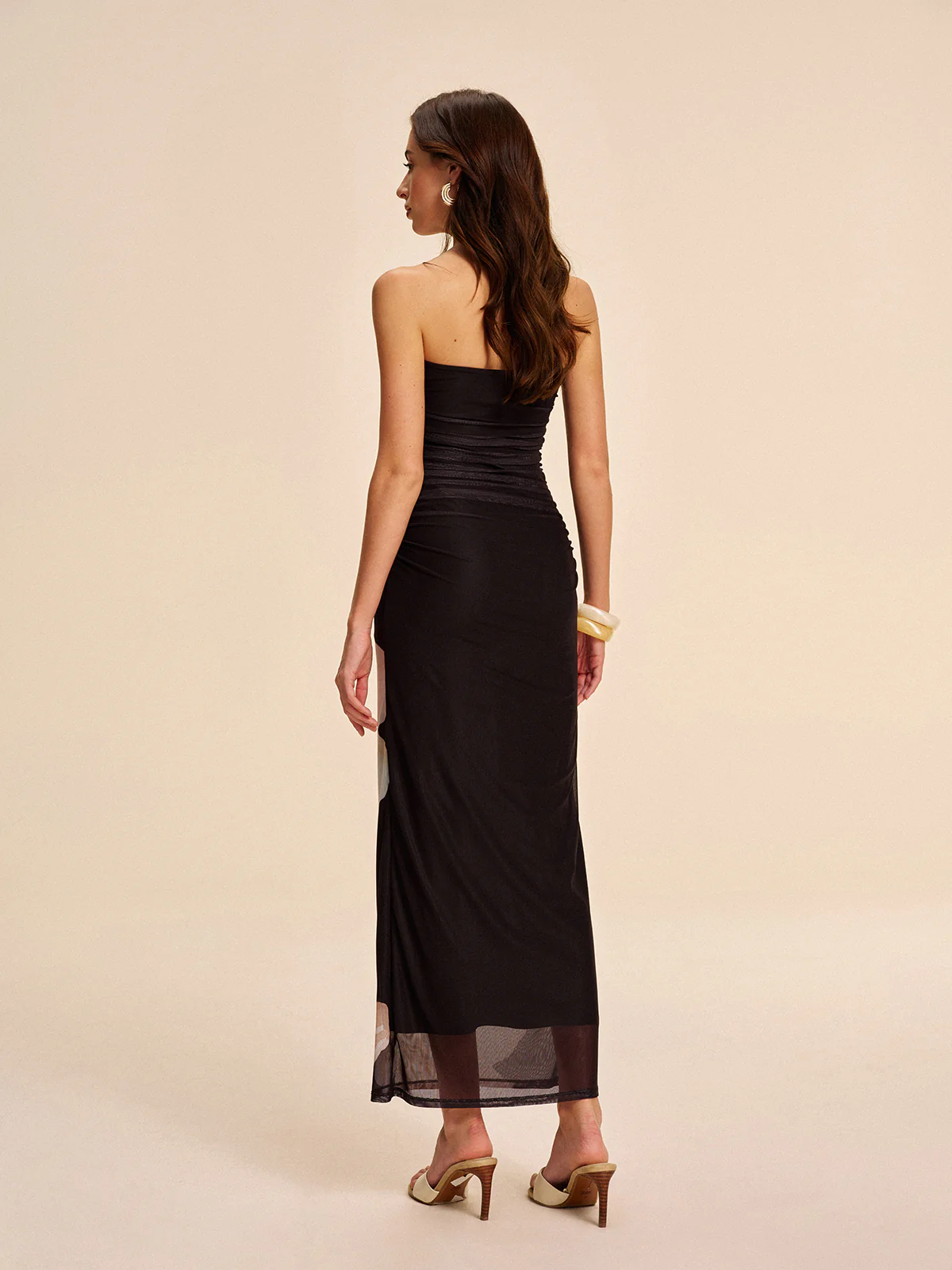 Semi-Sheer Strapless Ruched Floral Mesh Dress - Image 6