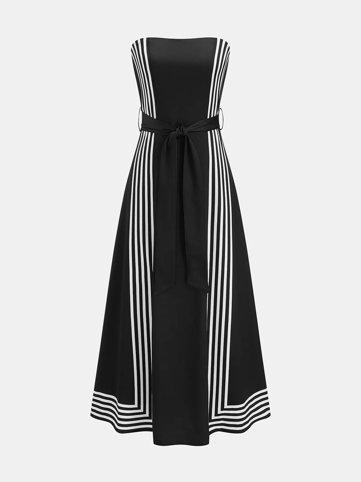 Strapless Striped Belted Midi Dress - Image 2