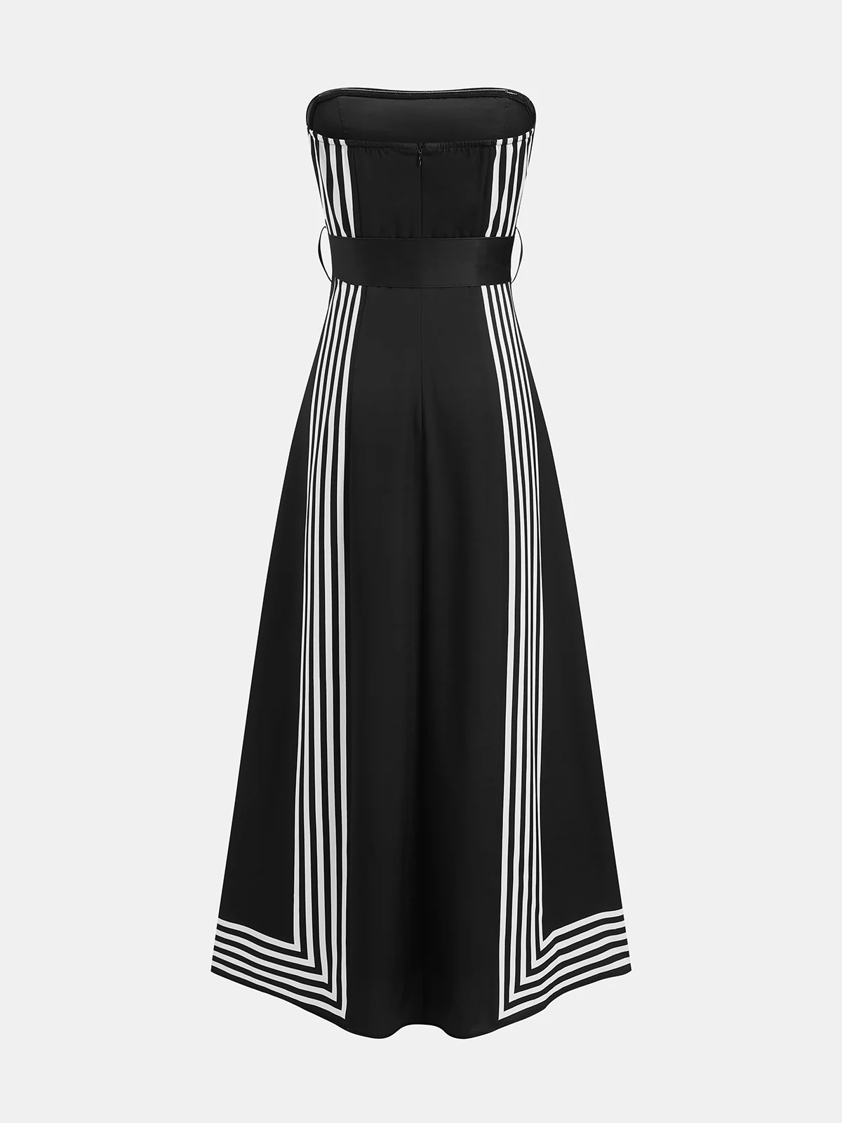 Strapless Striped Belted Midi Dress - Image 3