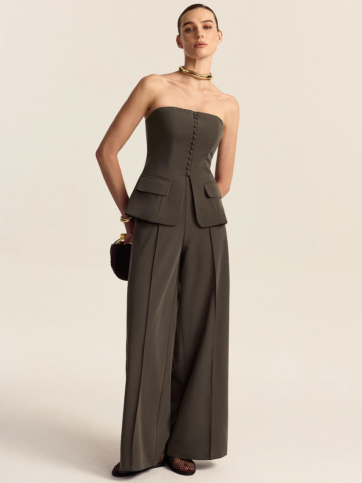 Strapless Top and Wide-Leg Pants Set - Image 2