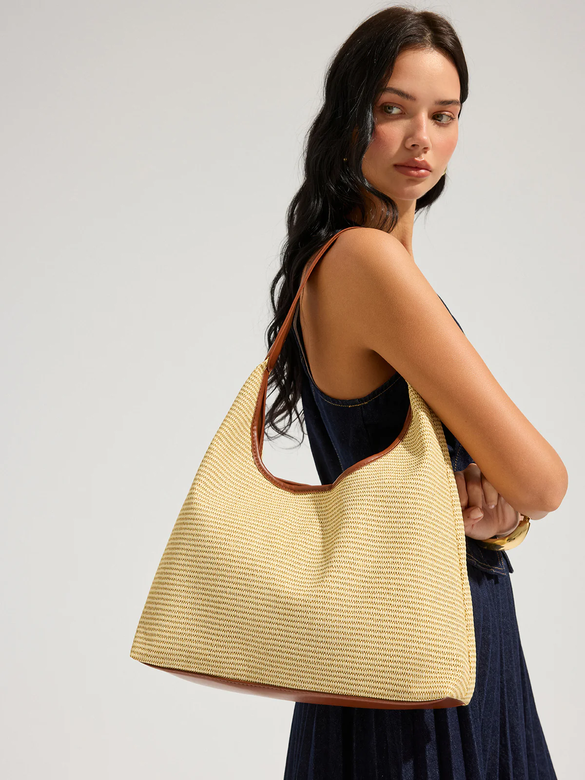 Straw-Texture Woven Hobo Bag - Image 2