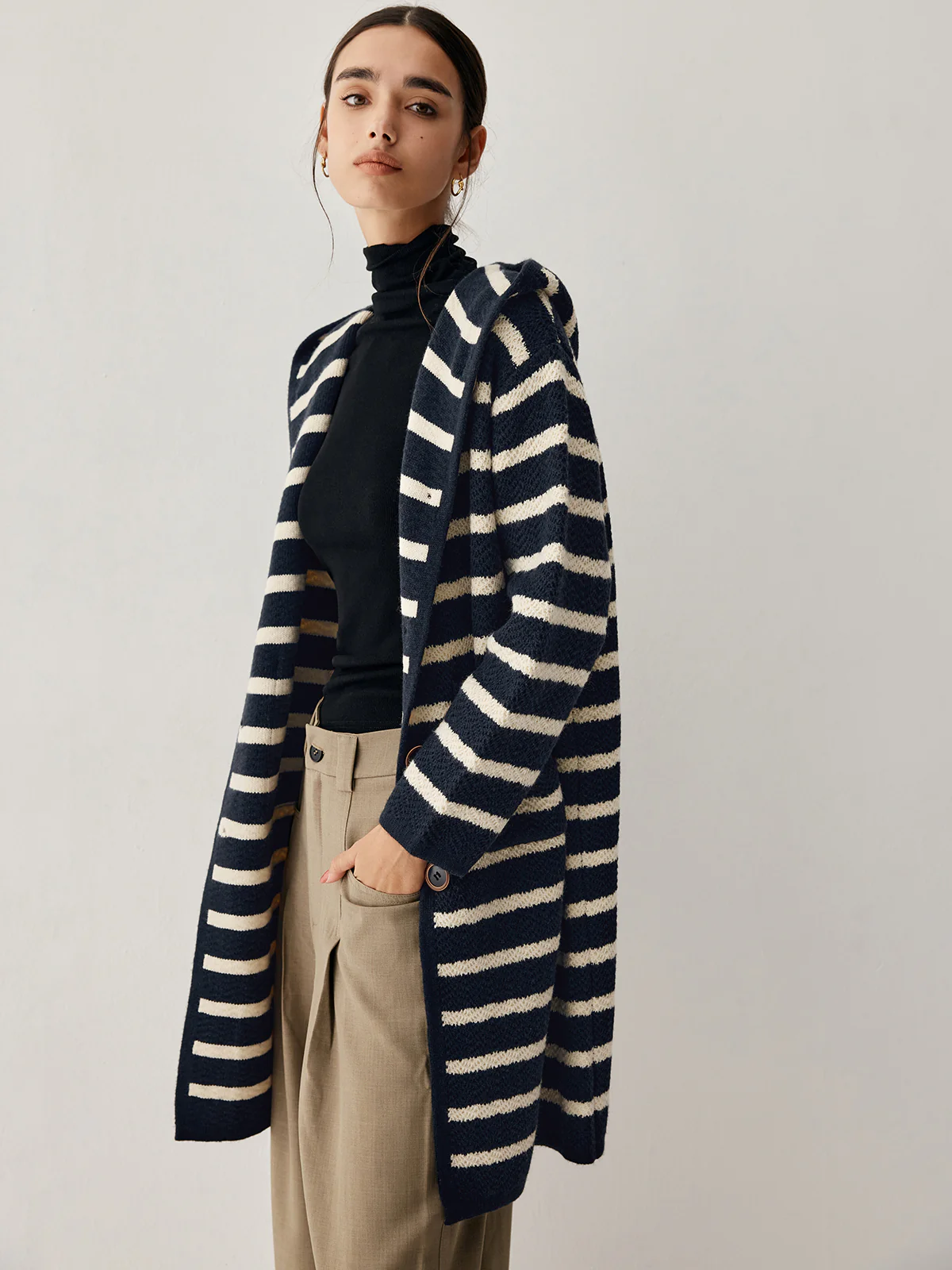 Stripe Hooded Longline Cardigan - Image 2