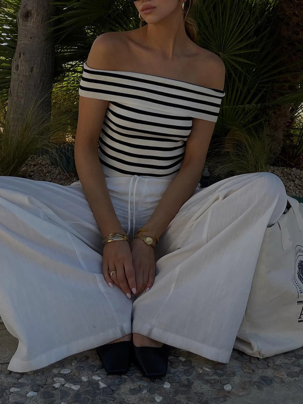 Stripe Off Shoulder Top - Image 3