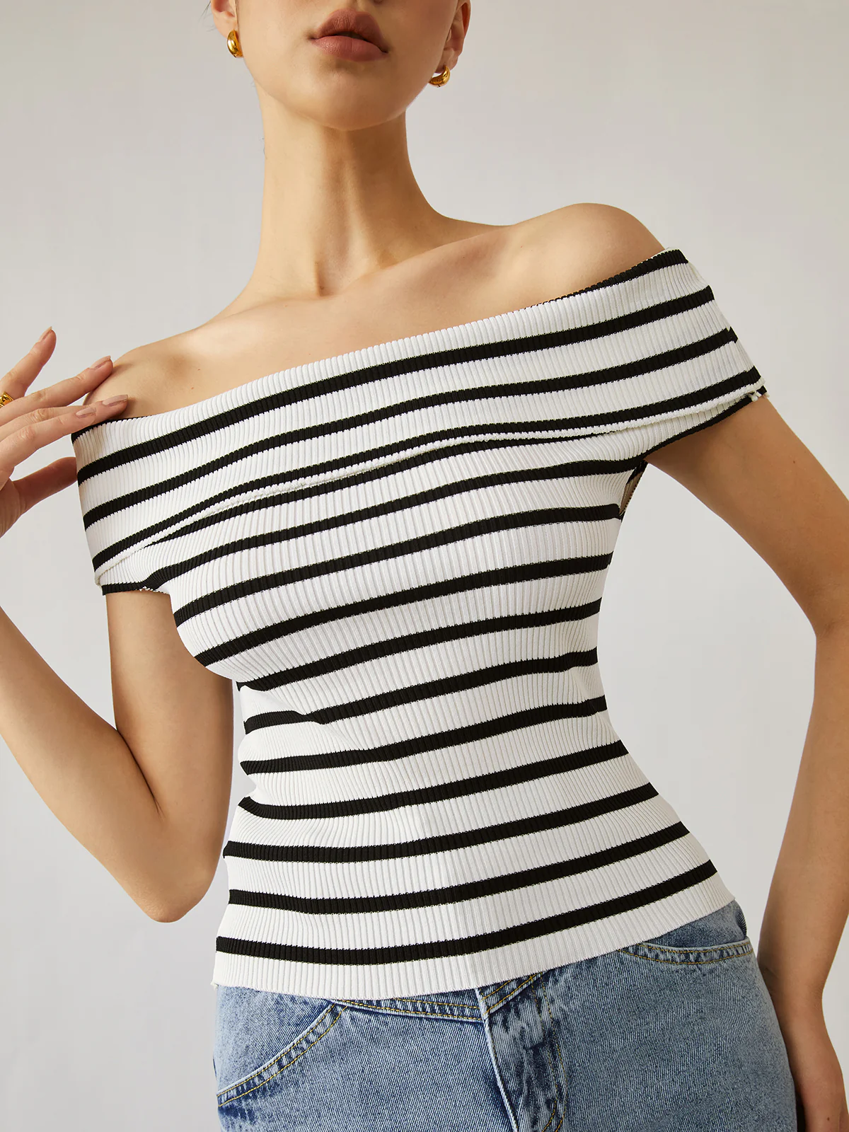 Stripe Off Shoulder Top - Image 5