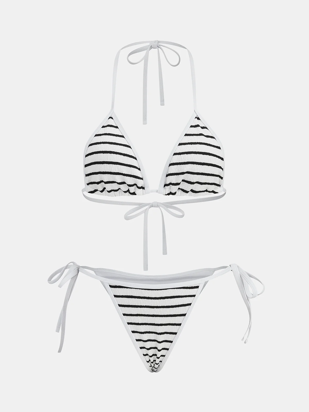 Stripe Textured Triangle Bikini Set - Image 2