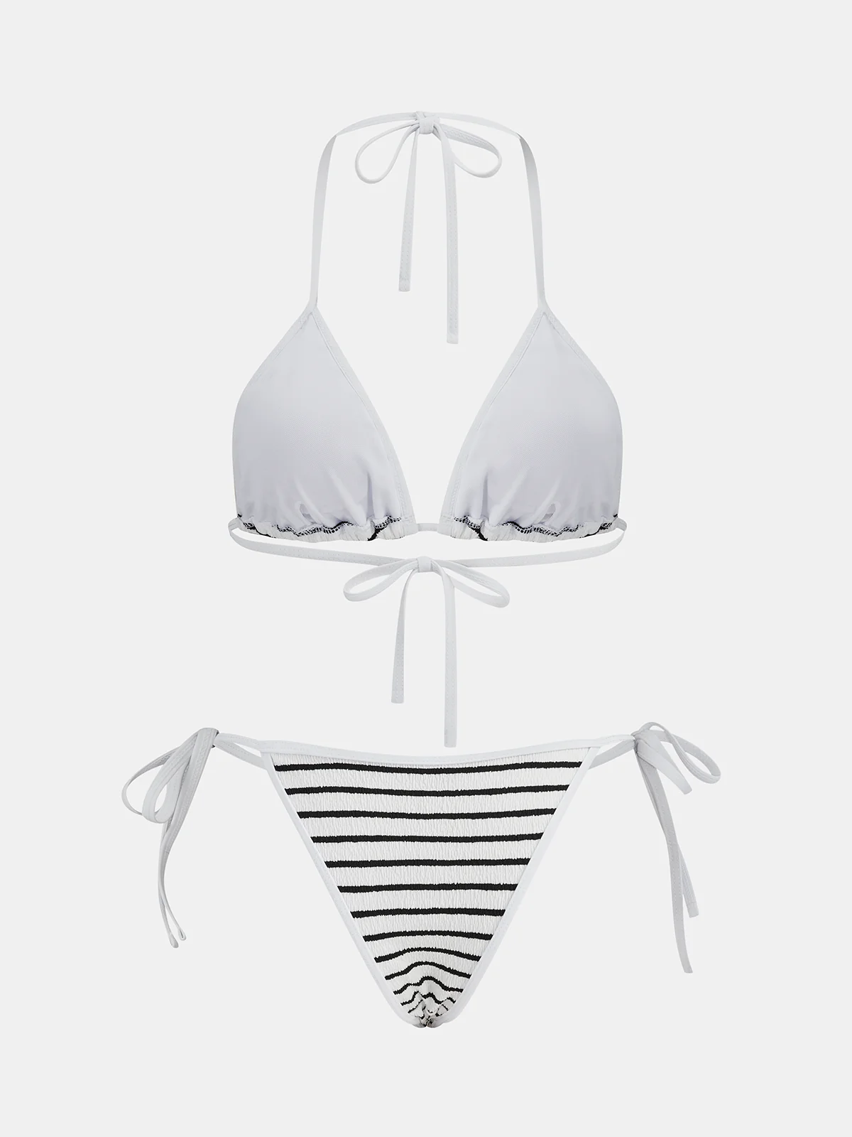 Stripe Textured Triangle Bikini Set - Image 3