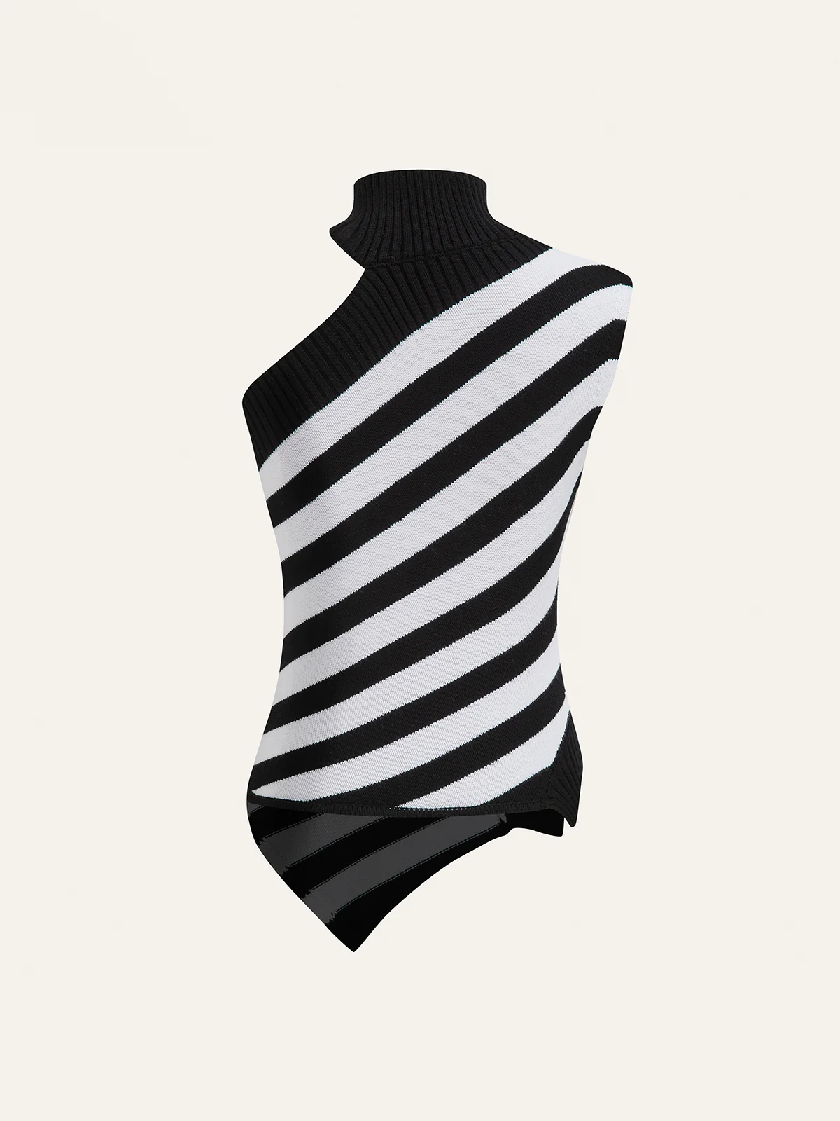 Striped Asymmetric Mock Neck Sweater Vest - Image 2