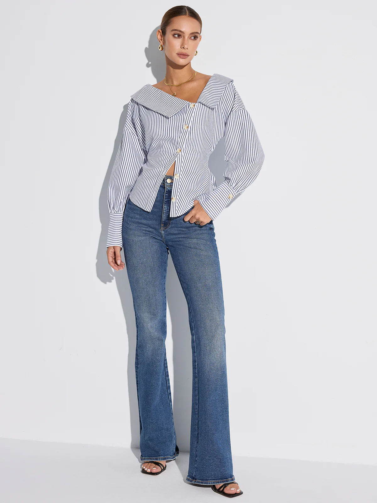 Striped Asymmetrical Placket Button Shirt - Image 3
