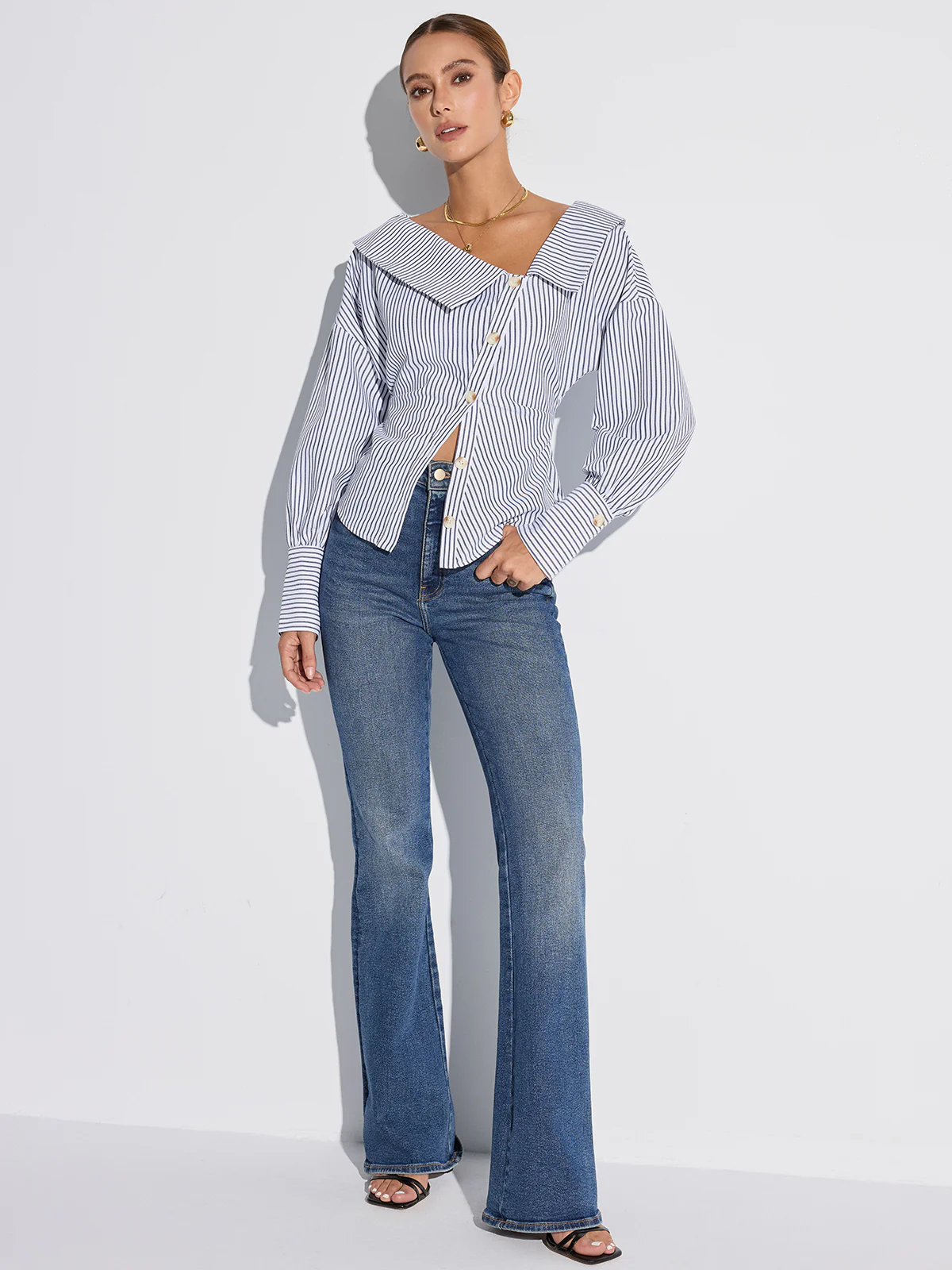 Striped Asymmetrical Placket Button Shirt - Image 6