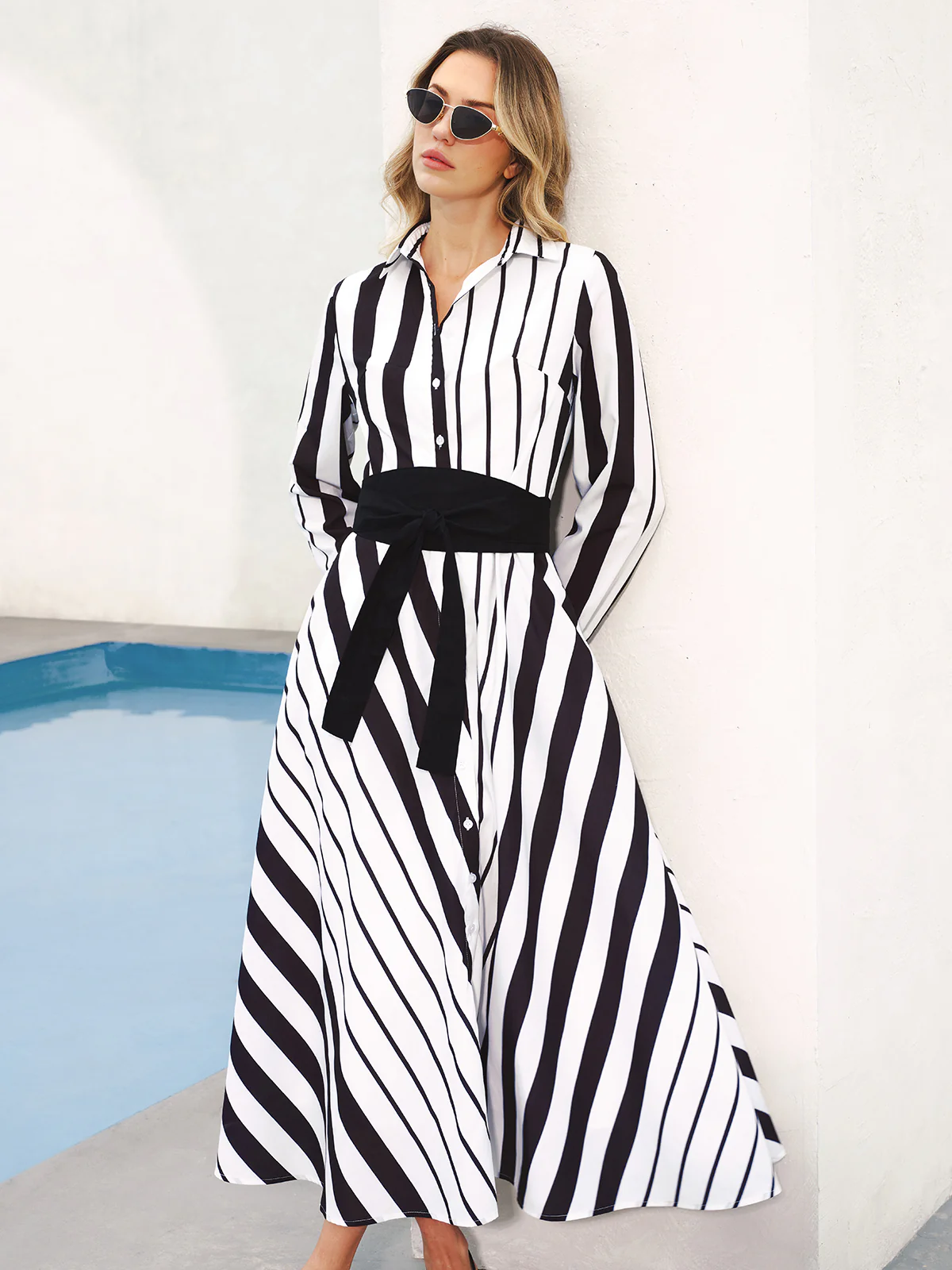 Striped Belted Shirt Midi Dress - Image 2