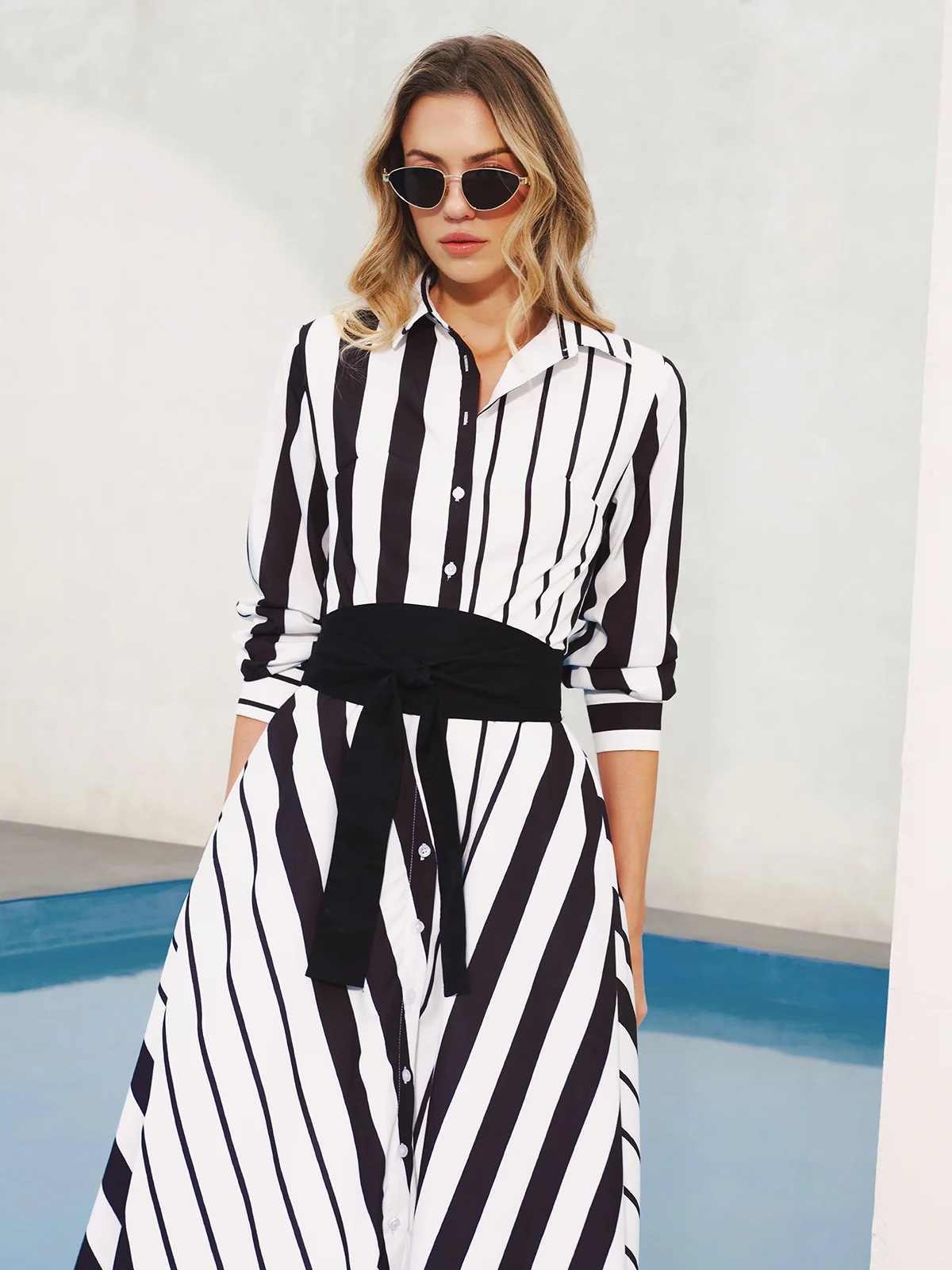 Striped Belted Shirt Midi Dress - Image 3