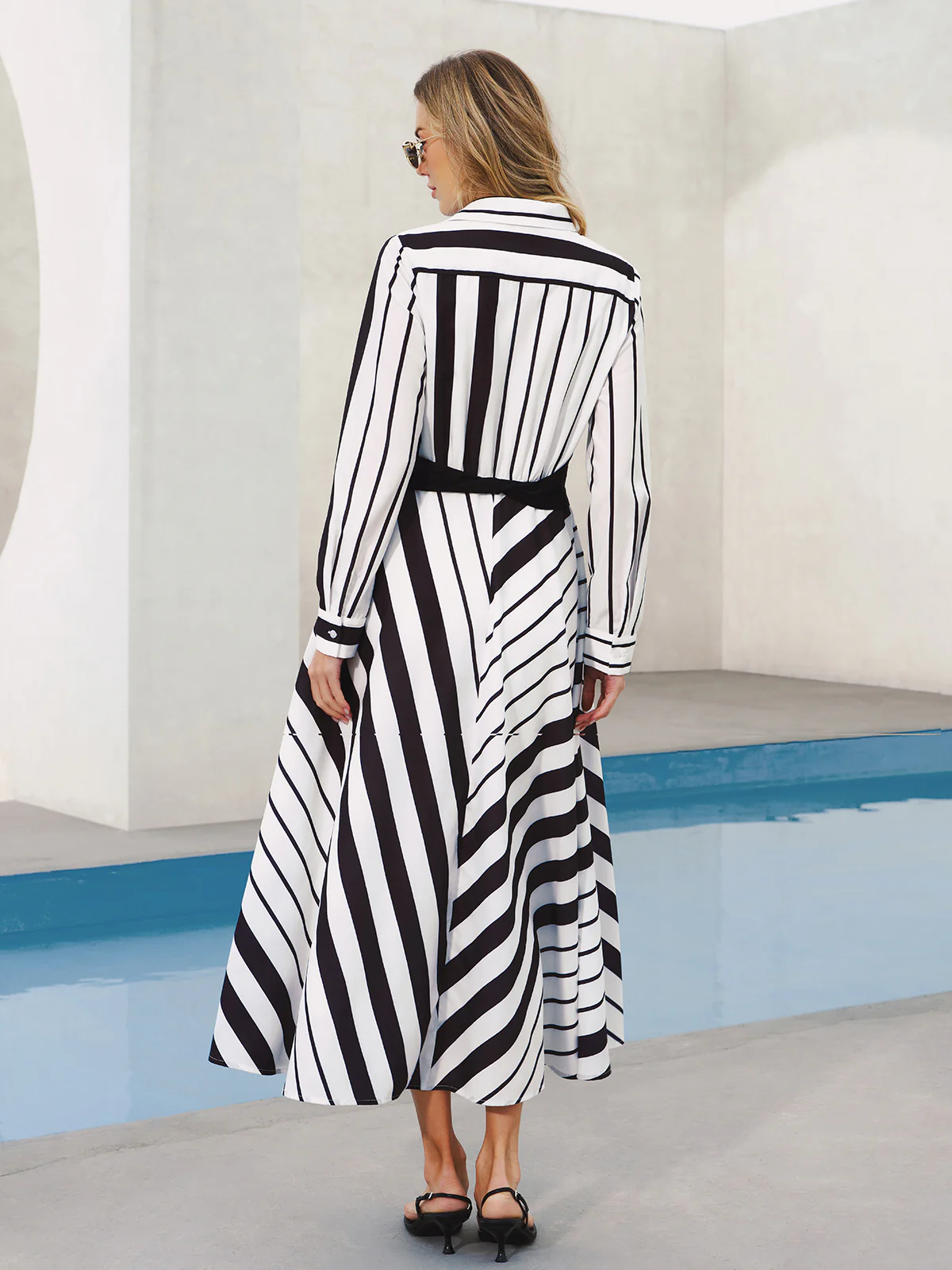 Striped Belted Shirt Midi Dress - Image 6