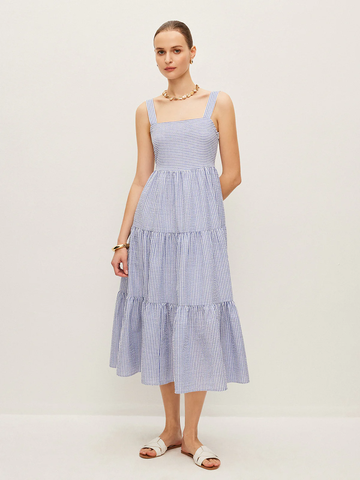 Striped Button-Detail Sleeveless Dress - Image 3