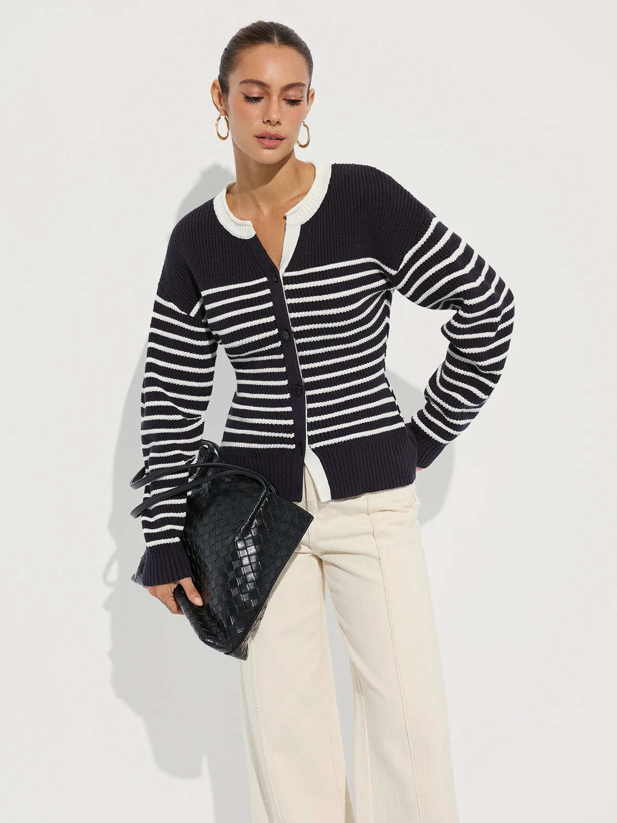 Striped Button-Front Knit Cardigan - Image 6