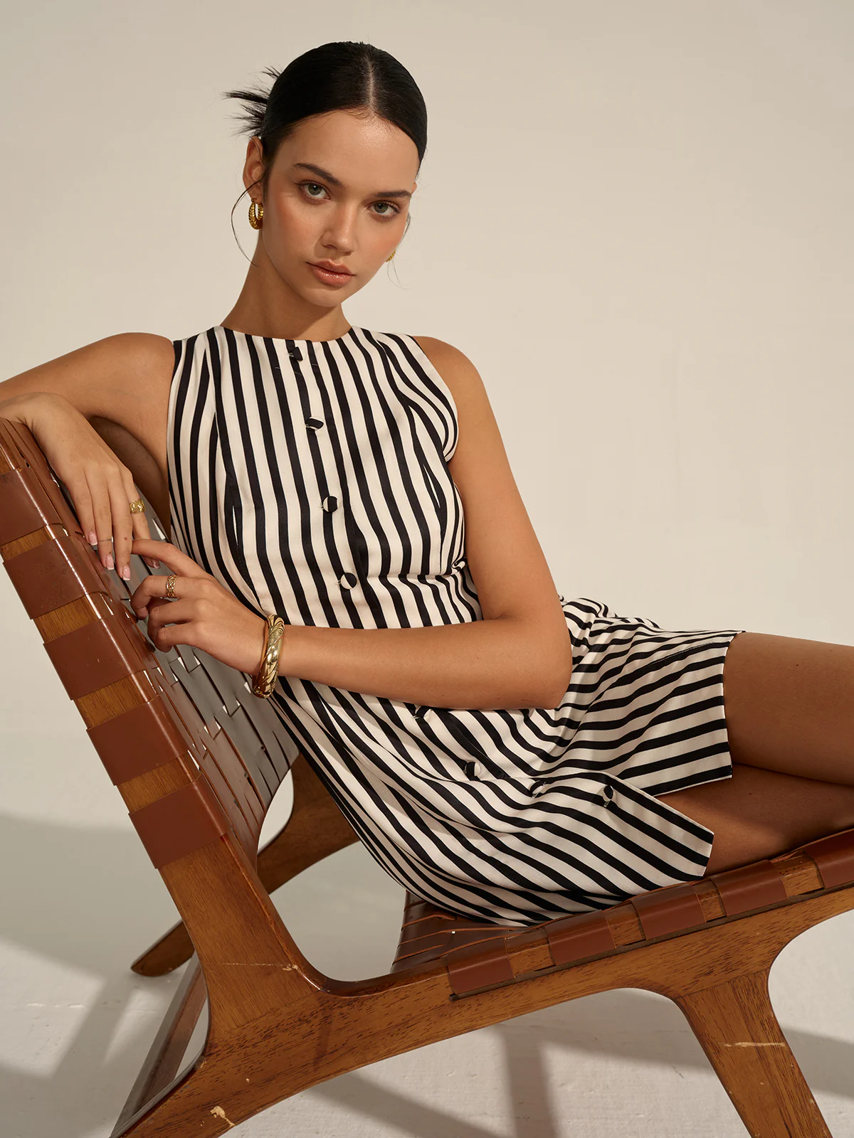 Striped Button-Front Mini Dress