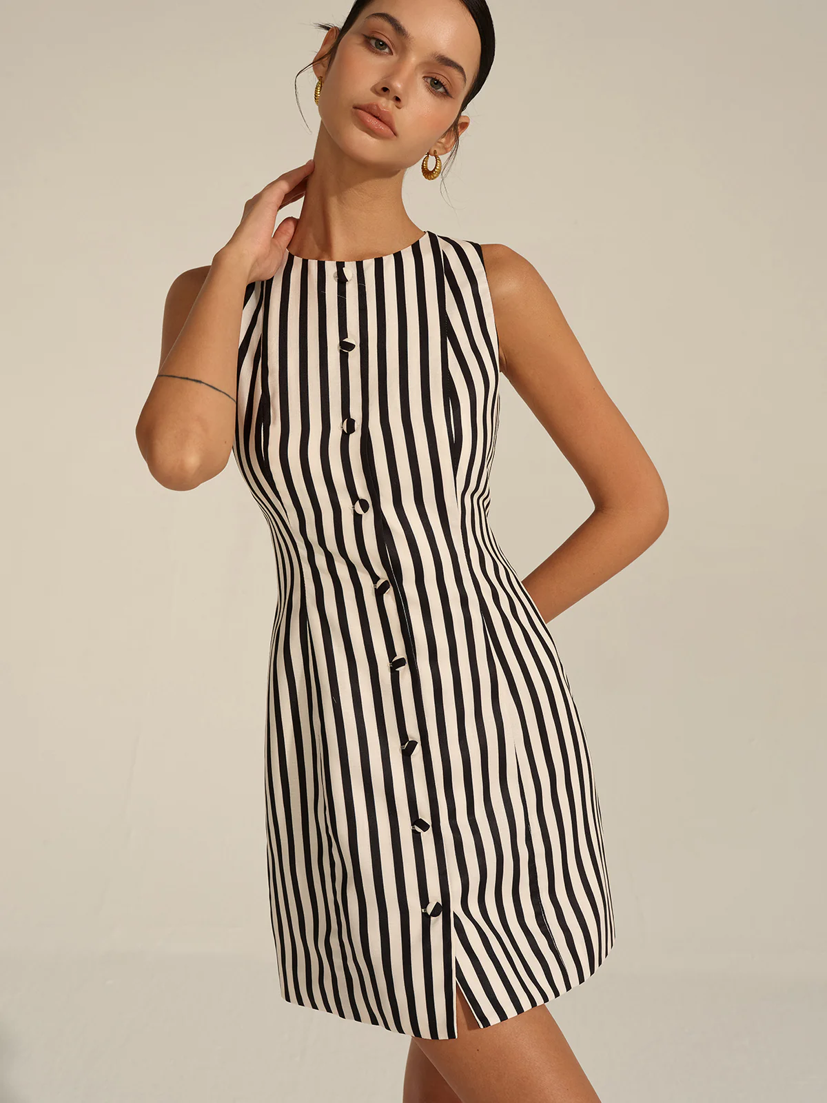 Striped Button-Front Mini Dress - Image 6