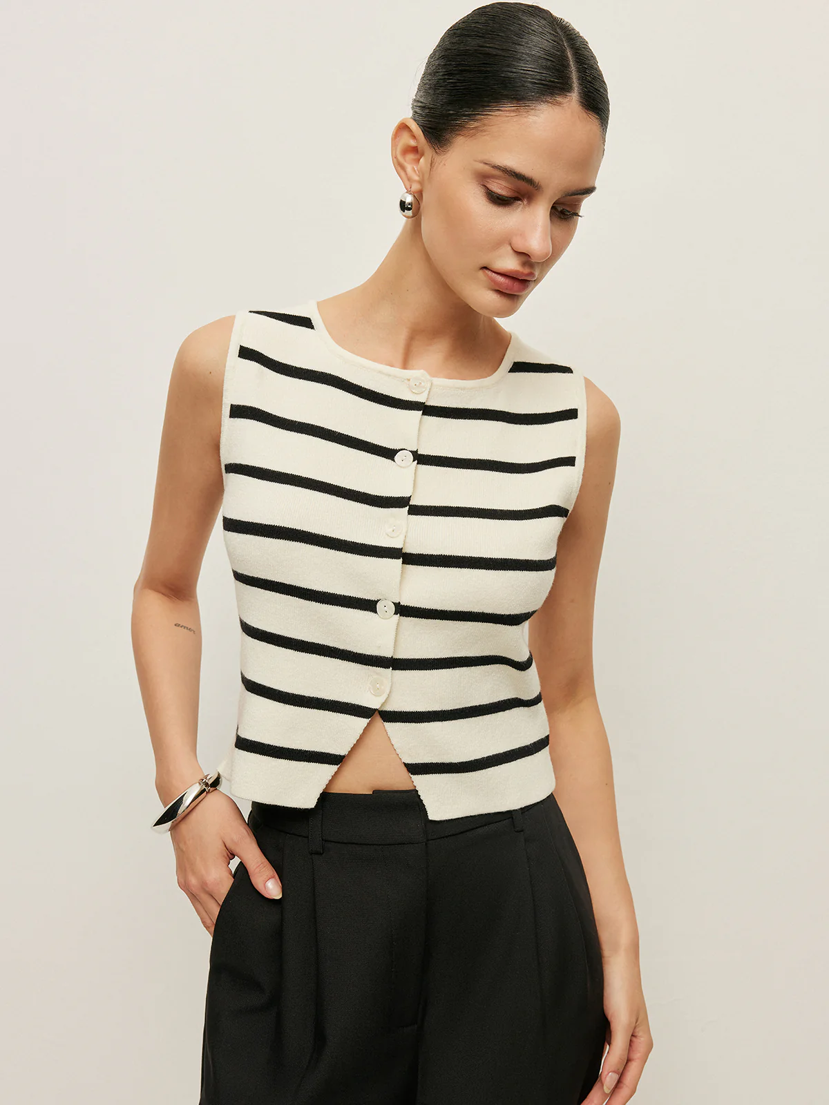 Striped Buttoned Knit Vest - Image 2