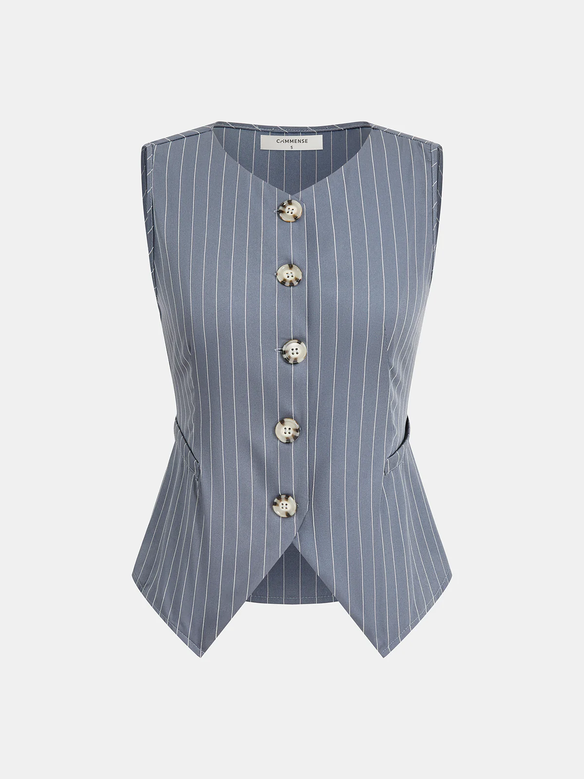 Striped Buttoned Vest & Pleated Shorts Set - Image 2