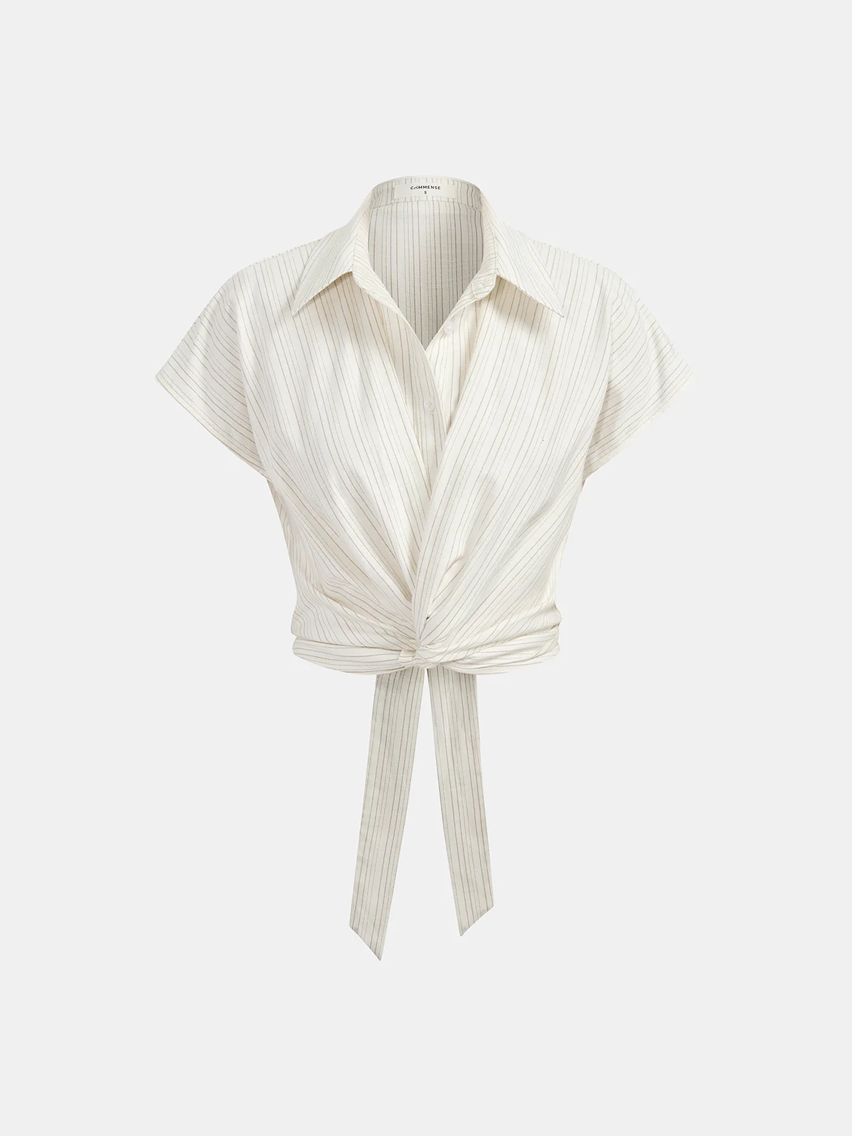 Striped Cap Sleeve Tie Waist Blouse - Image 2