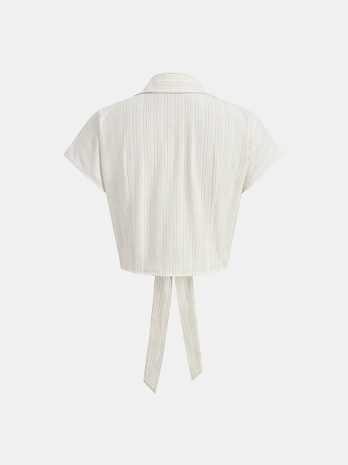 Striped Cap Sleeve Tie Waist Blouse - Image 3