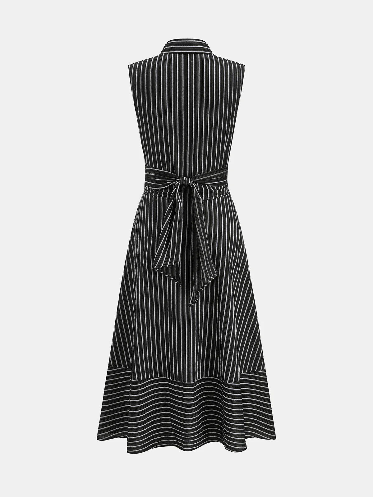 Striped Collared Sleeveless Tie Waist Midi Dress - Image 7