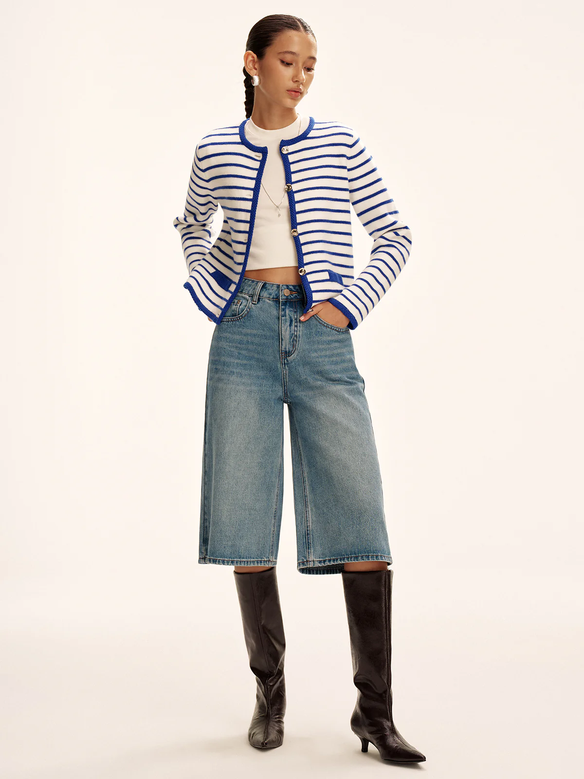 Striped Contrast Trim Knit Cardigan - Image 4