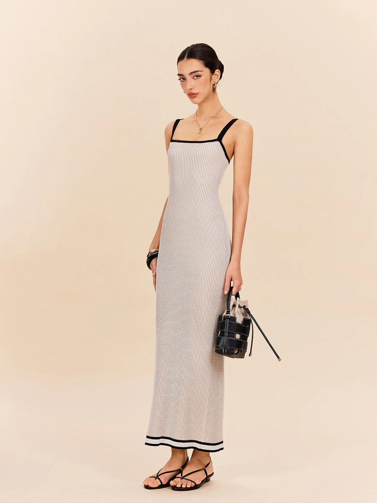 Striped Contrast Trim Spaghetti Strap Sweater Dress - Image 6