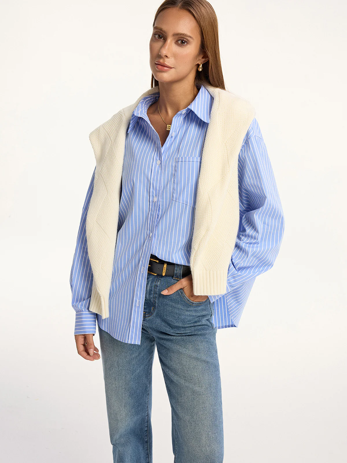 Striped Cotton-Blend Button-Down Shirt - Image 4